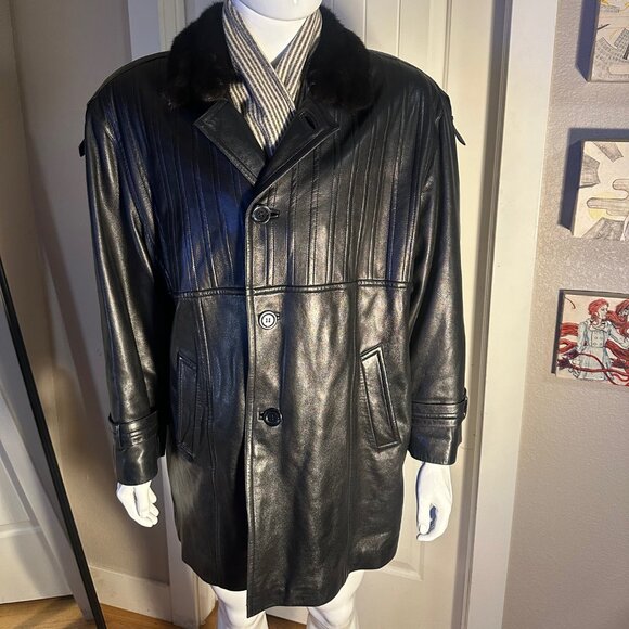 Zilli Men’s Custom Fur Collared XL Leather Coat with Cashmere Liner and scarf. - Picture 1 of 16